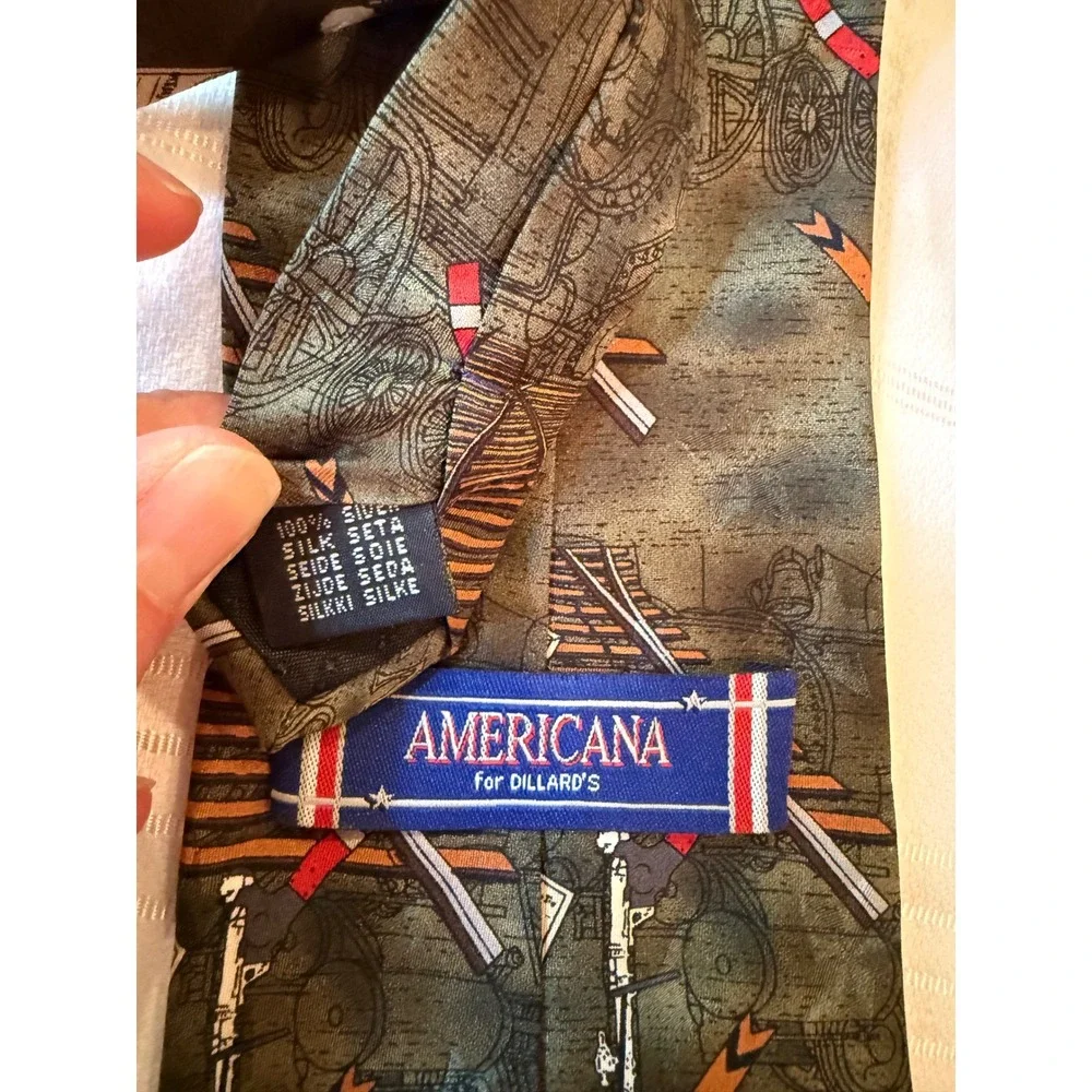 Americana For‎ Dillards Silk Tie American Railroads Train Motif Necktie novelty